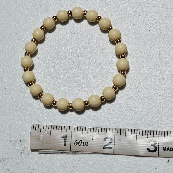 Retro Beige Gold Beaded Stretch Bracelet Classic Minimalist Fashion Jewelry - Picture 3 of 3